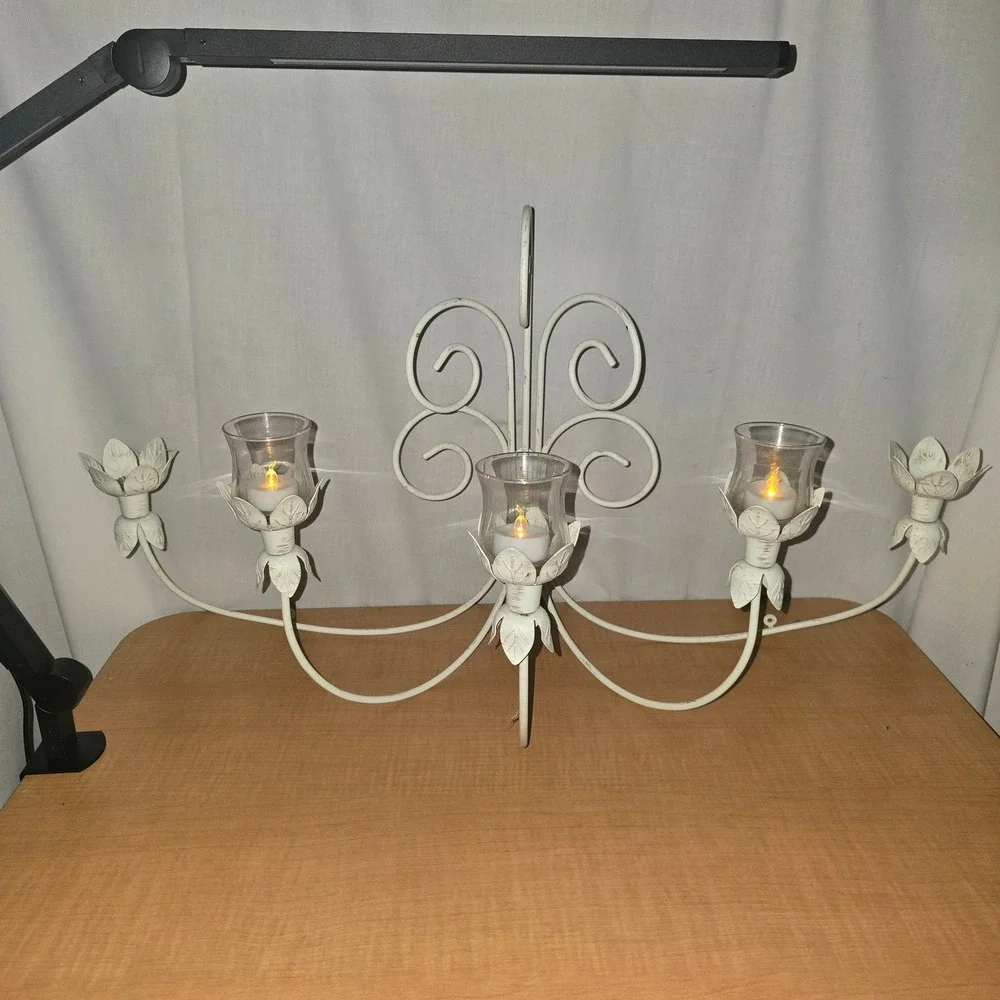 Shabby White‎ French Country PARTYLITE  Candelabra 5 Arm Candle Wall Sconce - Picture 11 of 11